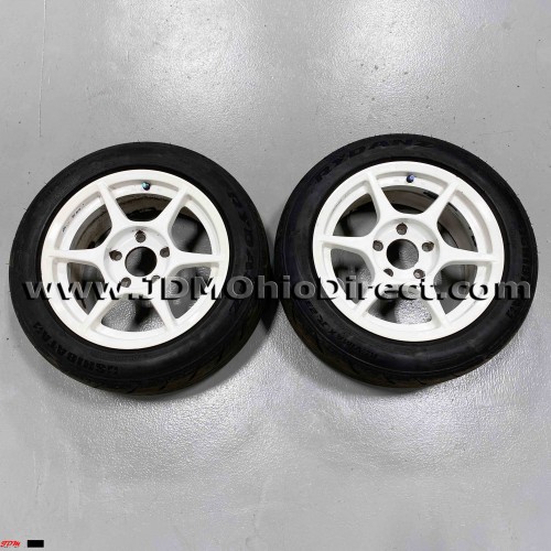 JDM Buddy Club P1 White 15 inch Wheels and Tires